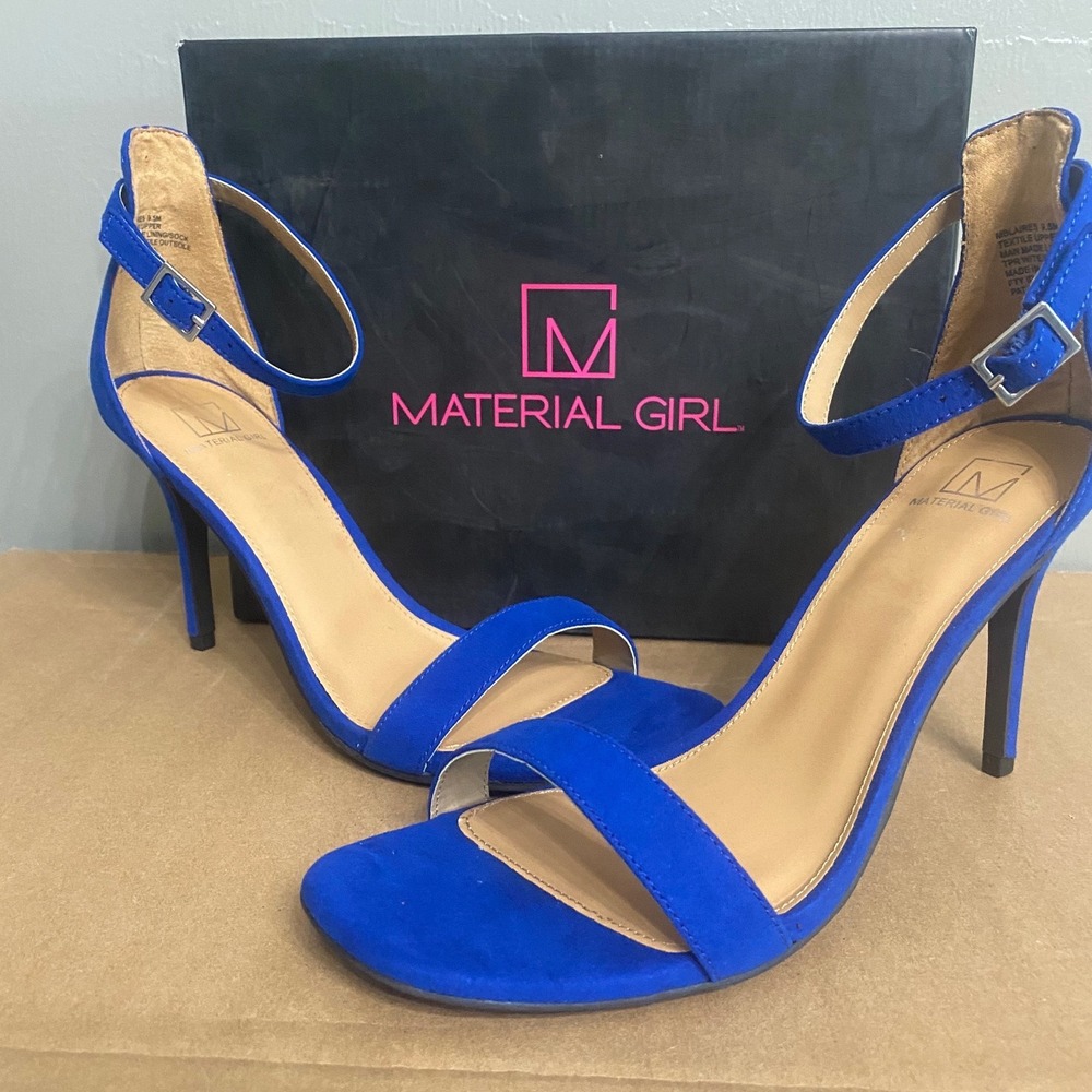Material Girl Blaire Cobalt Blue Ankle Strap Stiletto Heels Sandals 9.5M